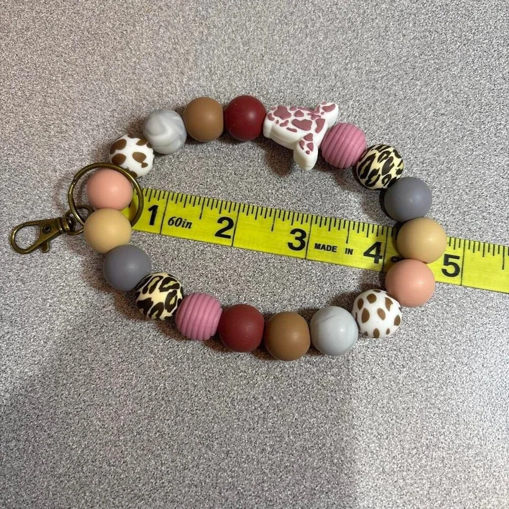 Multicolored Silicone Beaded Keychain with Cowhead Bead